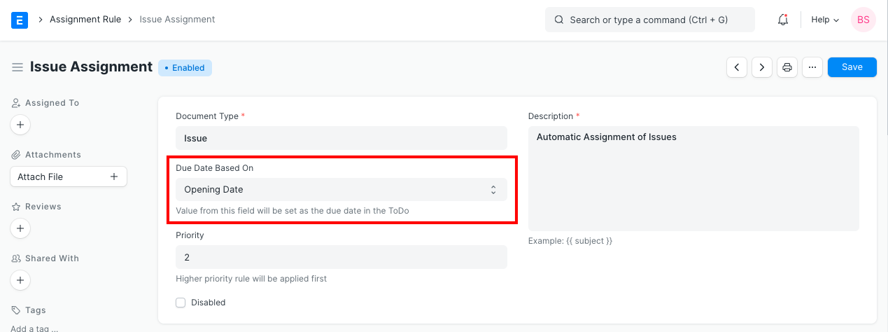 assignment rule due date based on (1)
